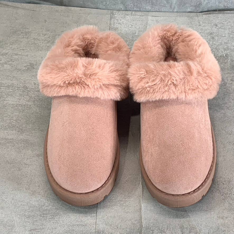 JOURNEE COLLECTION Women's Blush Wisp Faux Fur Trim Round-Toe Slippers SZ 8