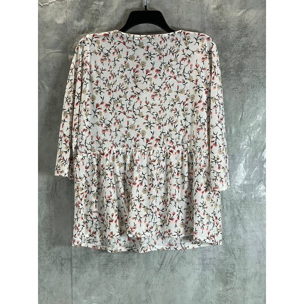 BELLDINI Copper Label Women's White Multi Floral 3/4 Sleeve Peplum Top SZ XL