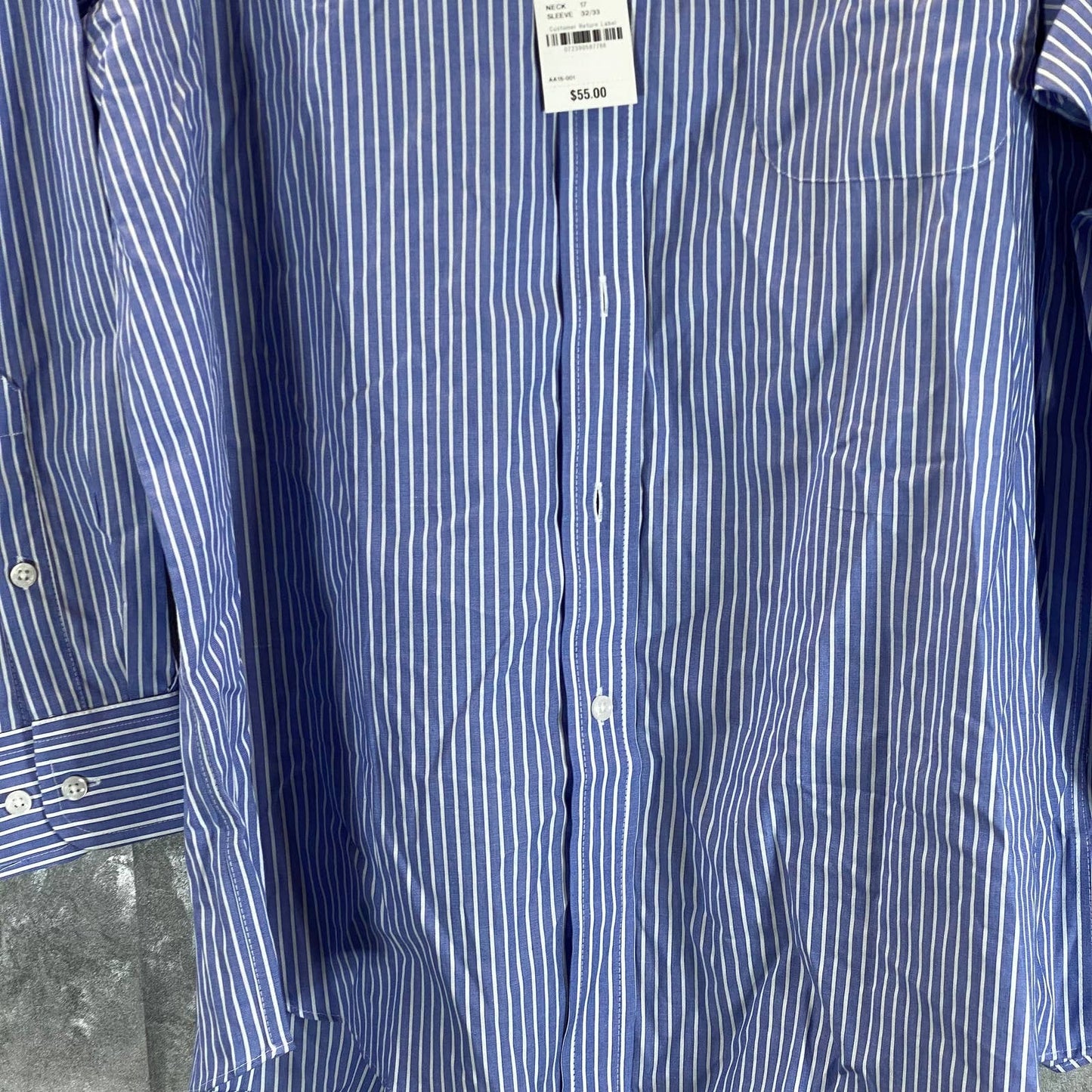 CLUB ROOM Men's Blue Striped Regular-Fit Button-Up Dress Shirt SZ 17 32/33