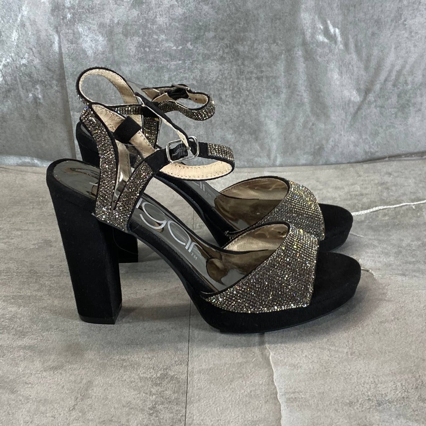 SUGAR Women's Black Rhinestone Embellished Prisila Open-Toe High-Heel Sandal SZ6