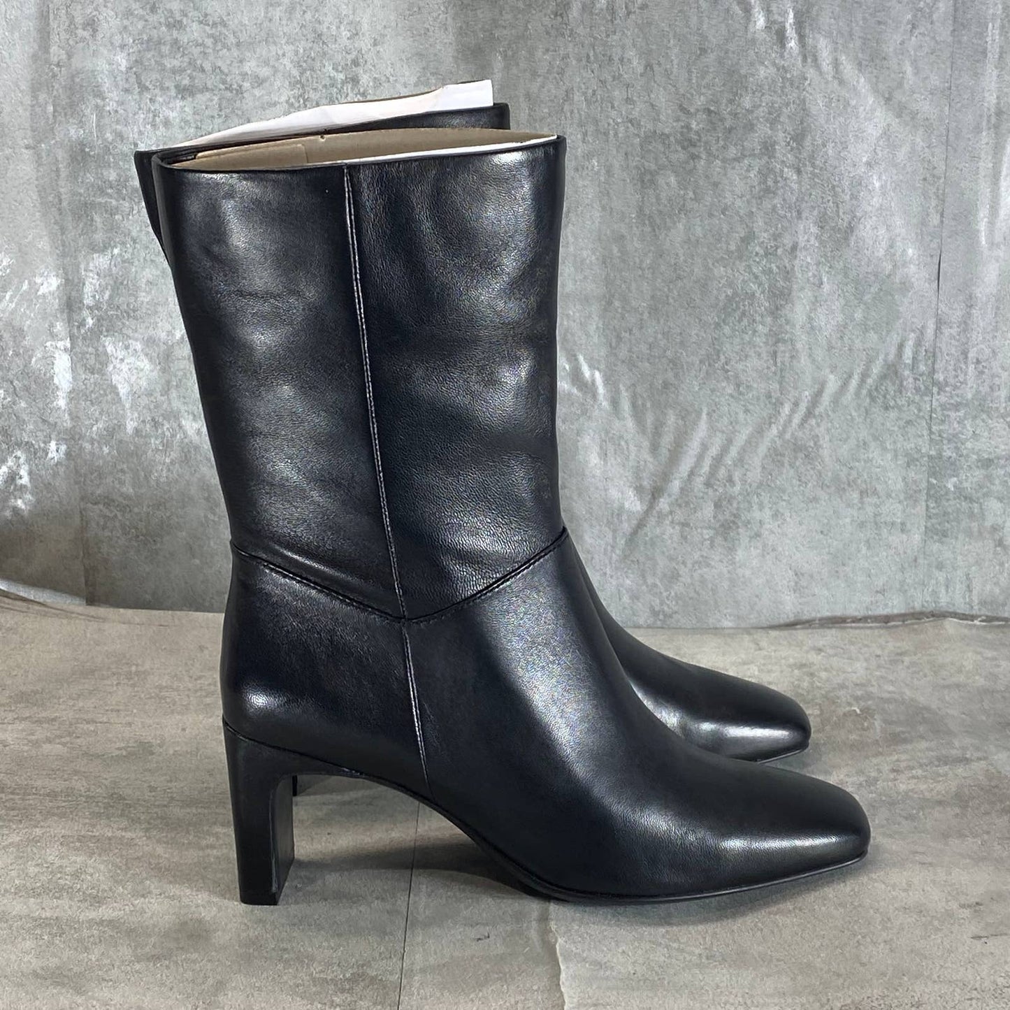 NATURALIZER Women's Black Leather Plat Square-Toe Mid-Calf Booties SZ 6