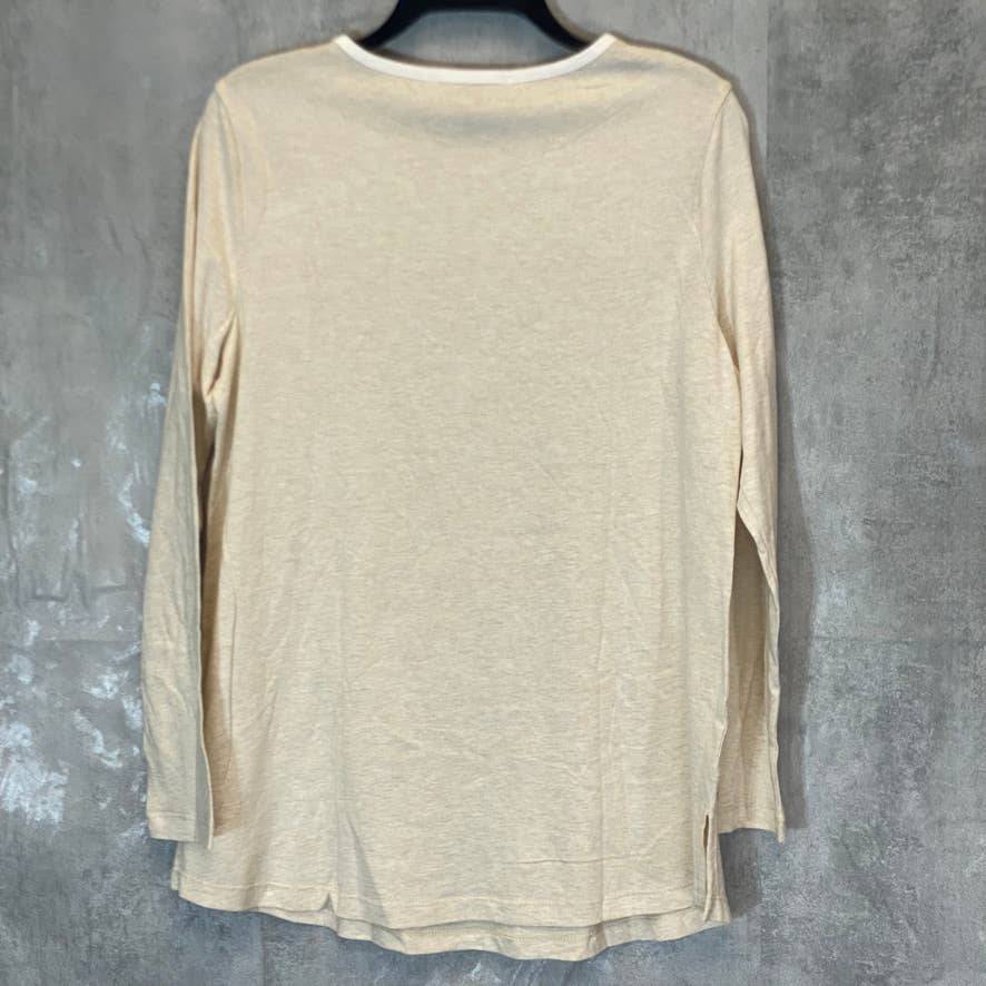 KAREN SCOTT Women's Oatmeal Colorblock Crewneck Long Sleeve Tunic Top SZ M