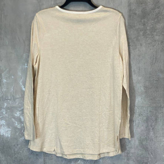 KAREN SCOTT Women's Oatmeal Colorblock Crewneck Long Sleeve Tunic Top SZ M