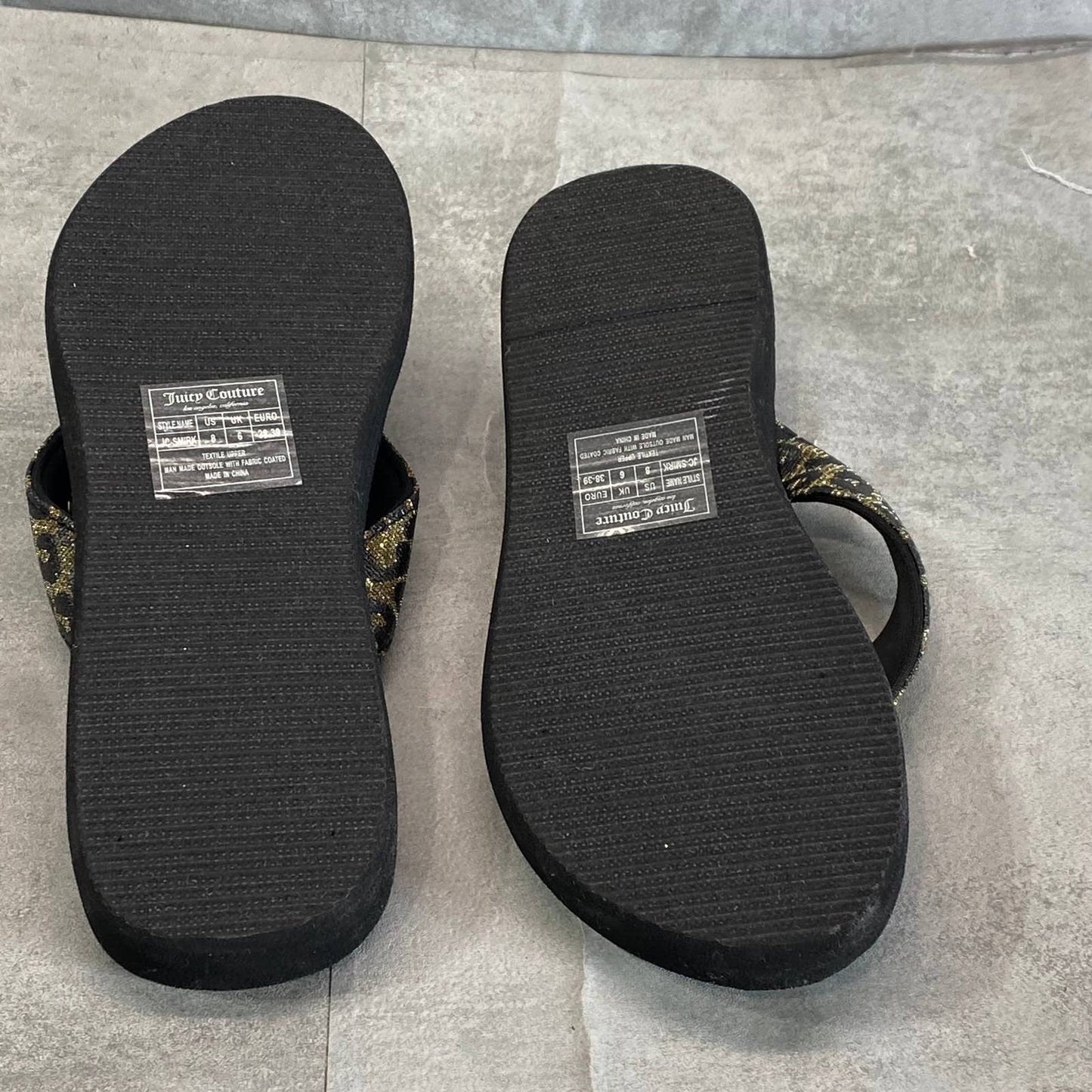 JUICY COUTURE Women's Black Chetah Print Smirk Memory Foam Flip-Flops SZ 8