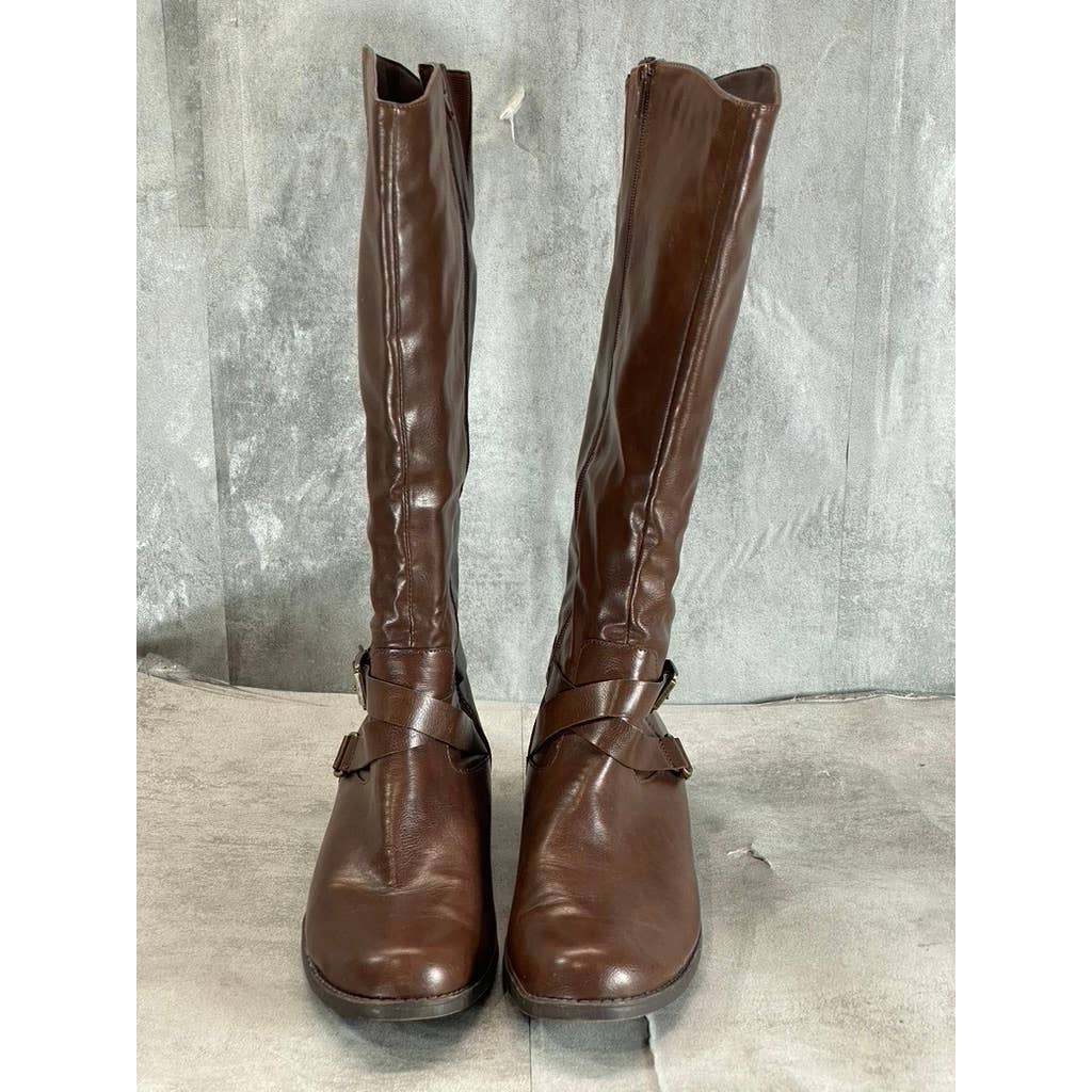 STYLE & CO Women's Cognac Marliee Side-Zip Round-Toe Tall Riding Boots SZ 10.5