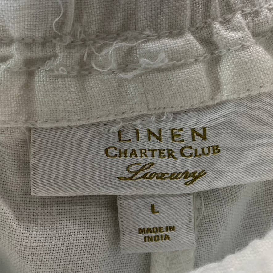 CHARTER CLUB Women's Bright White Linen Pull-On Straight-Leg Pants SZ L