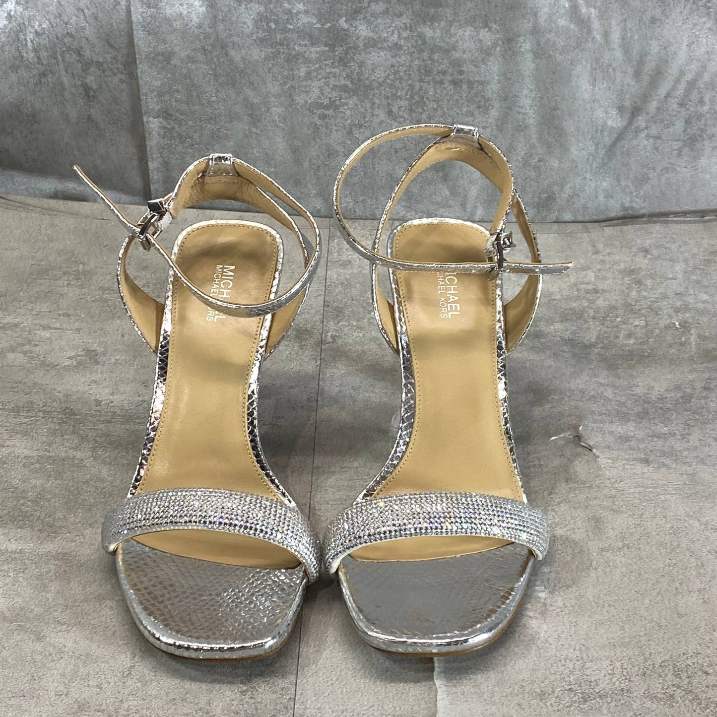 MICHAEL MICHAEL KORS Women's Silver Rhinestone Carrie Dress Sandals SZ 7