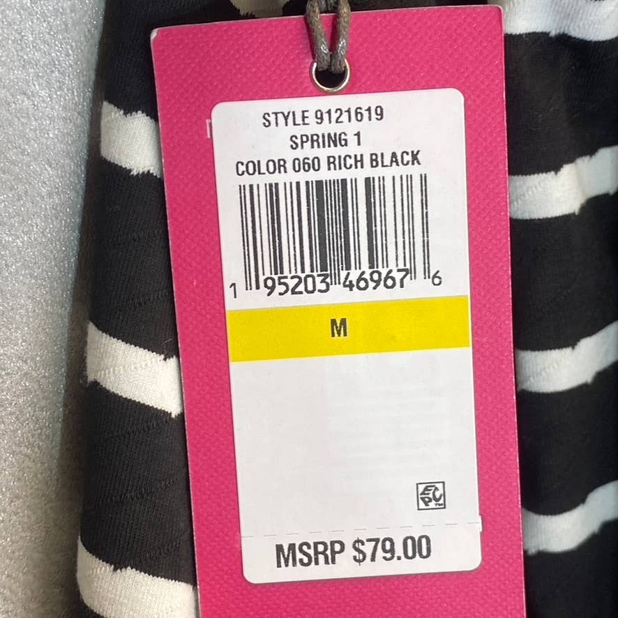 VINCE CAMUTO Women's Rich Black Striped 3/4 Sleeve Boatneck Sheer Hem Top SZ M