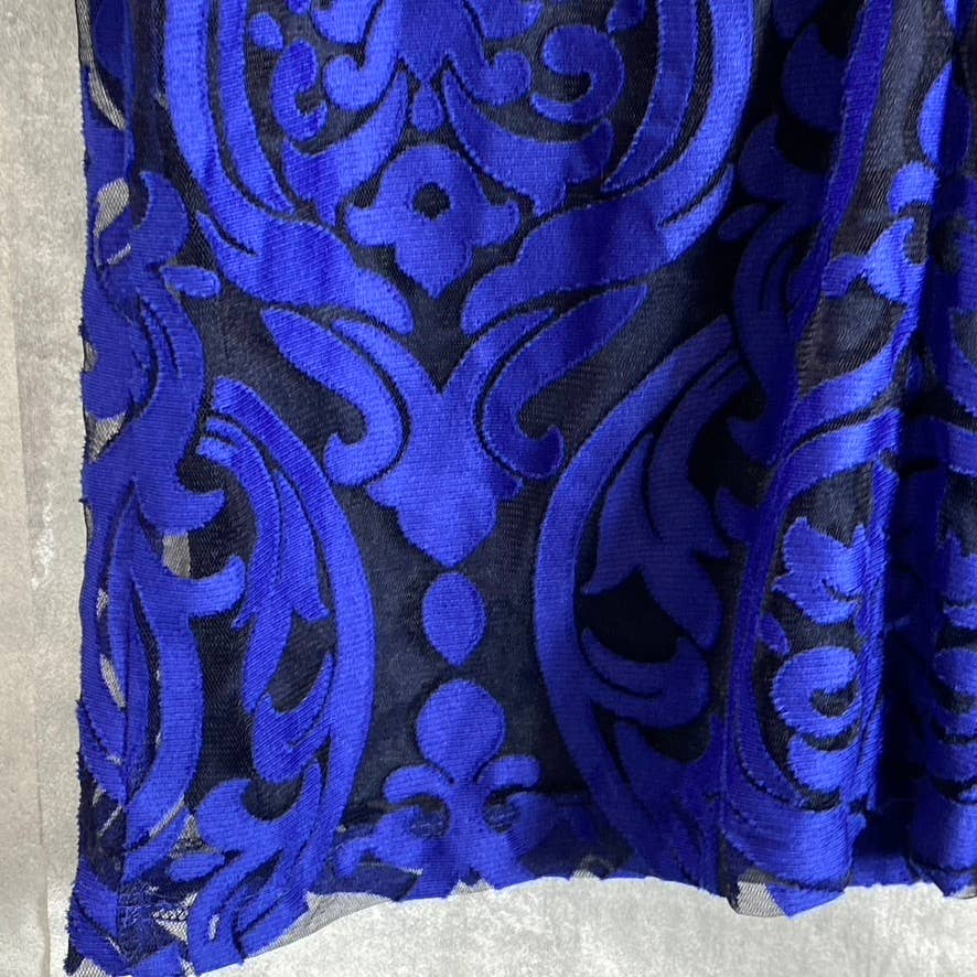 MSK Women's Petite Blue Embroidered Mesh Overlay 3/4 Bell Sleeve Sheath Dress