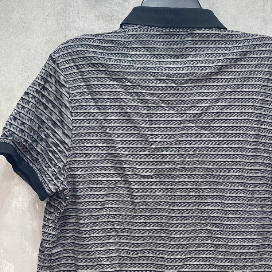 CALVIN KLEIN Black Liquid Touch Micro Stripe Short Sleeve Polo Shirt SZ M