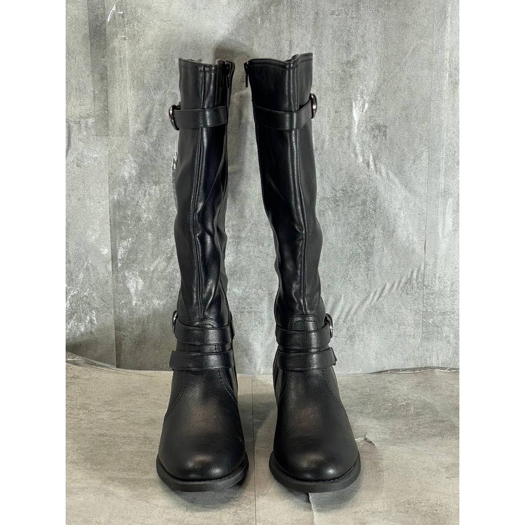 WHITE MOUNTAIN Women's Wide-Calf Black Faux-Leather Loyal Riding Boots SZ 10WC