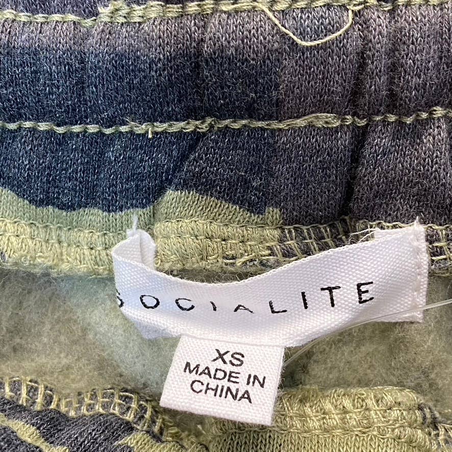 SOCIALITE Women's Green Camo Printed Elastic Drawstring Waist Jogger Pants SZ XS