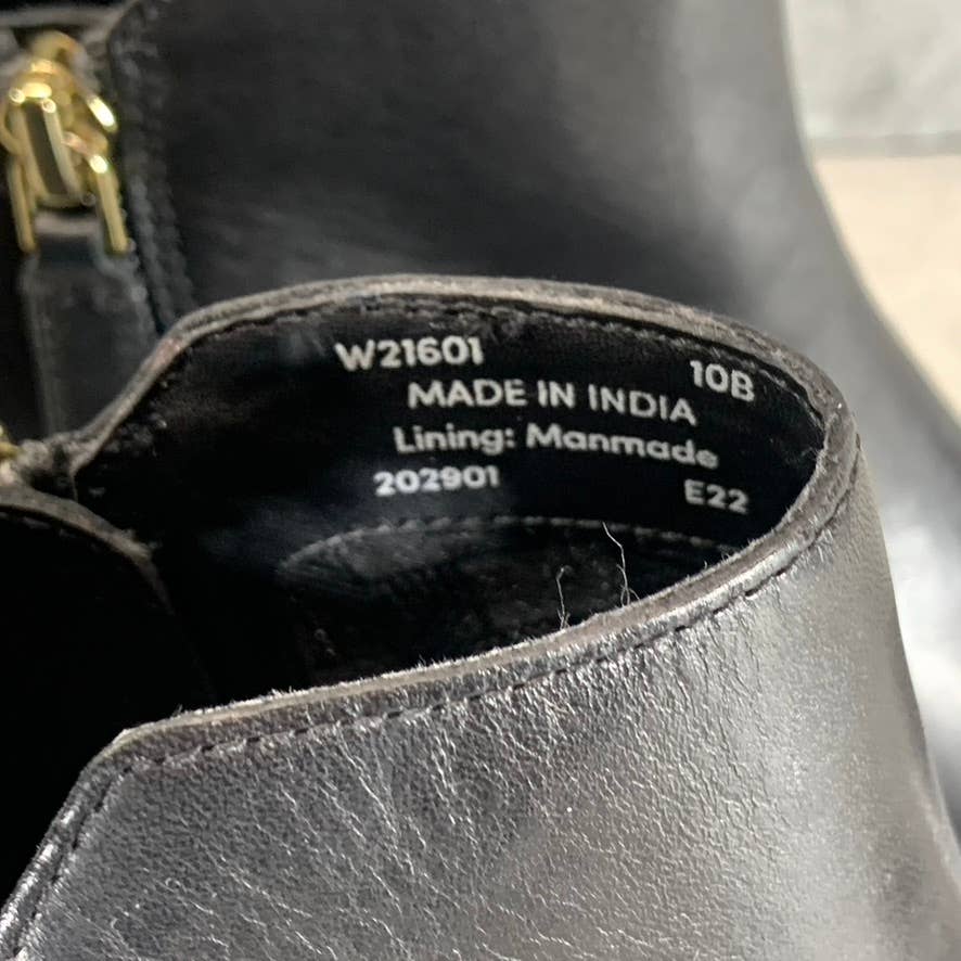 COLE HAAN Women's Black Leather Haidyn Block-Heel V-Cut Buckle Ankle Boots SZ 10