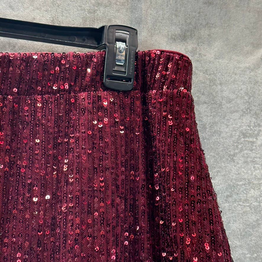VINCE CAMUTO Women's Dark Wine Ruffled Sequin Embellished Mini Skirt SZ XL