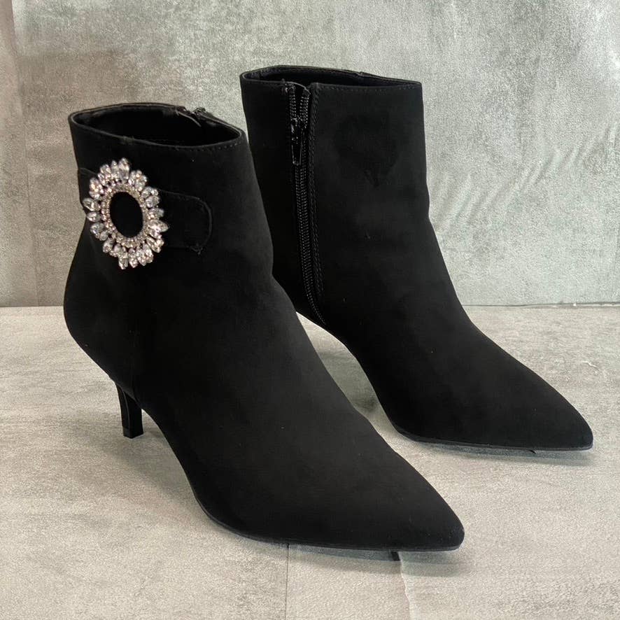 CHARTER CLUB Women's Black Microsuede Crafta Embellished Pointed-Toe Booties SZ 8.5