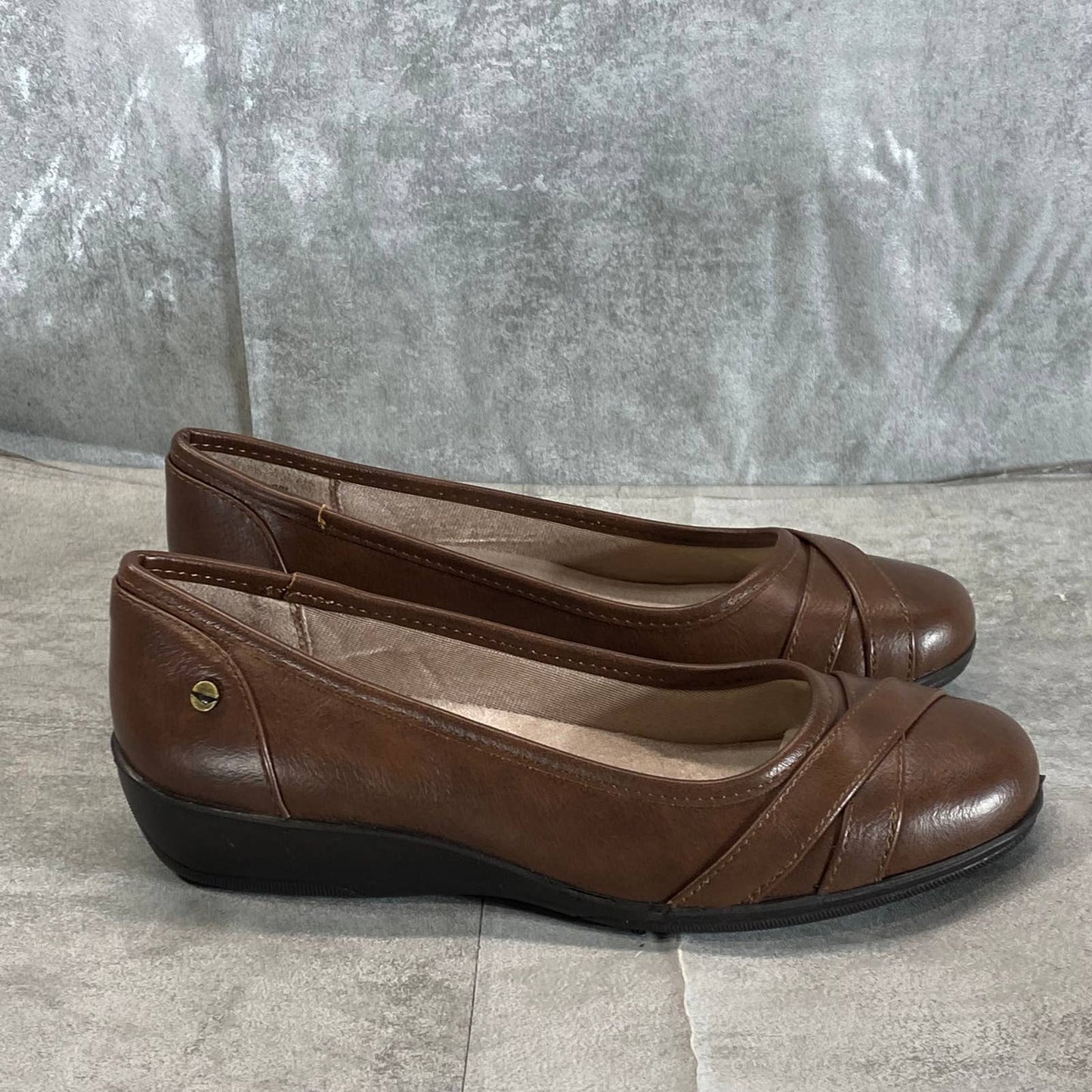 LIFESTRIDE Women's Wide Dark Tan Dusty I-Loyal Slip-On Ballerina Flats SZ 7.5W