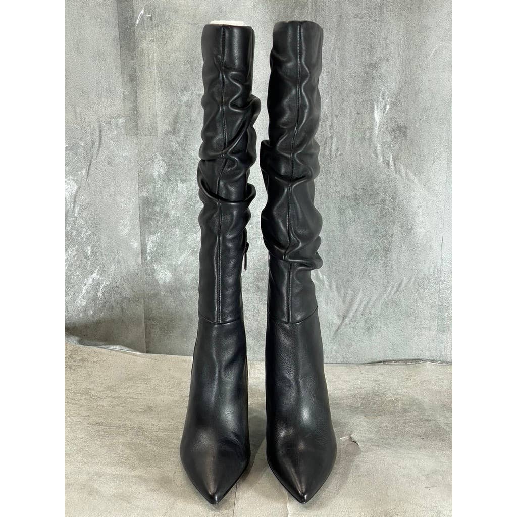 VINCE CAMUTO Women's Black Leather Alinkay Pointed-Toe Flared-Heel Boots SZ 6.5