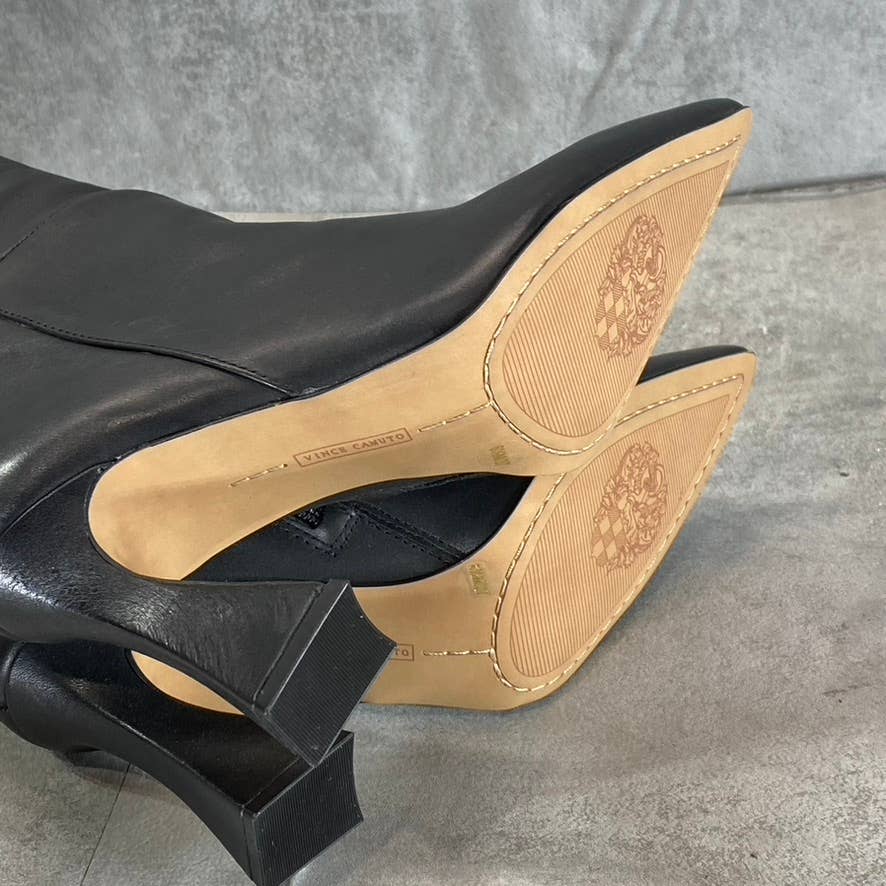 VINCE CAMUTO Women's Black Leather Alinkay Pointed-Toe Flared-Heel Boots SZ 6.5
