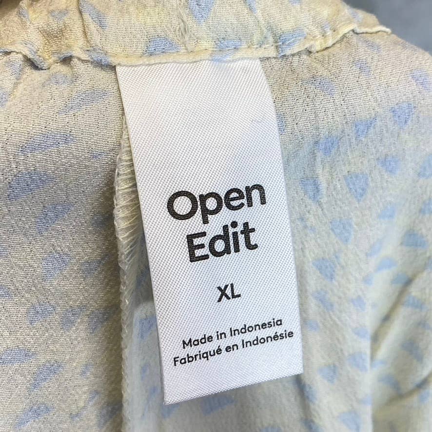 OPEN EDIT Women's Ivory-Blue Lennox Print Paperbag Waist Pull-On Shorts SZ XL