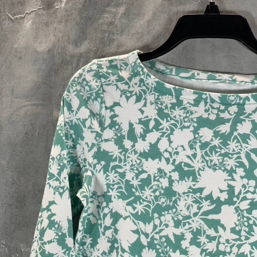 CHARTER CLUB Women's Green Tropical Boat-Neck 3/4 Sleeve Top SZ XS