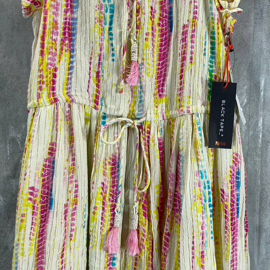 BLACK TAPE Women's Petite Sunshine Burst Drawstring Waist Maxi Dress SZ PXS