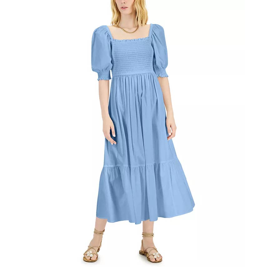 INC INTERNATIONAL CONCEPTS Women's Dutch Canal Smocked Puff-Sleeve Midi Dress