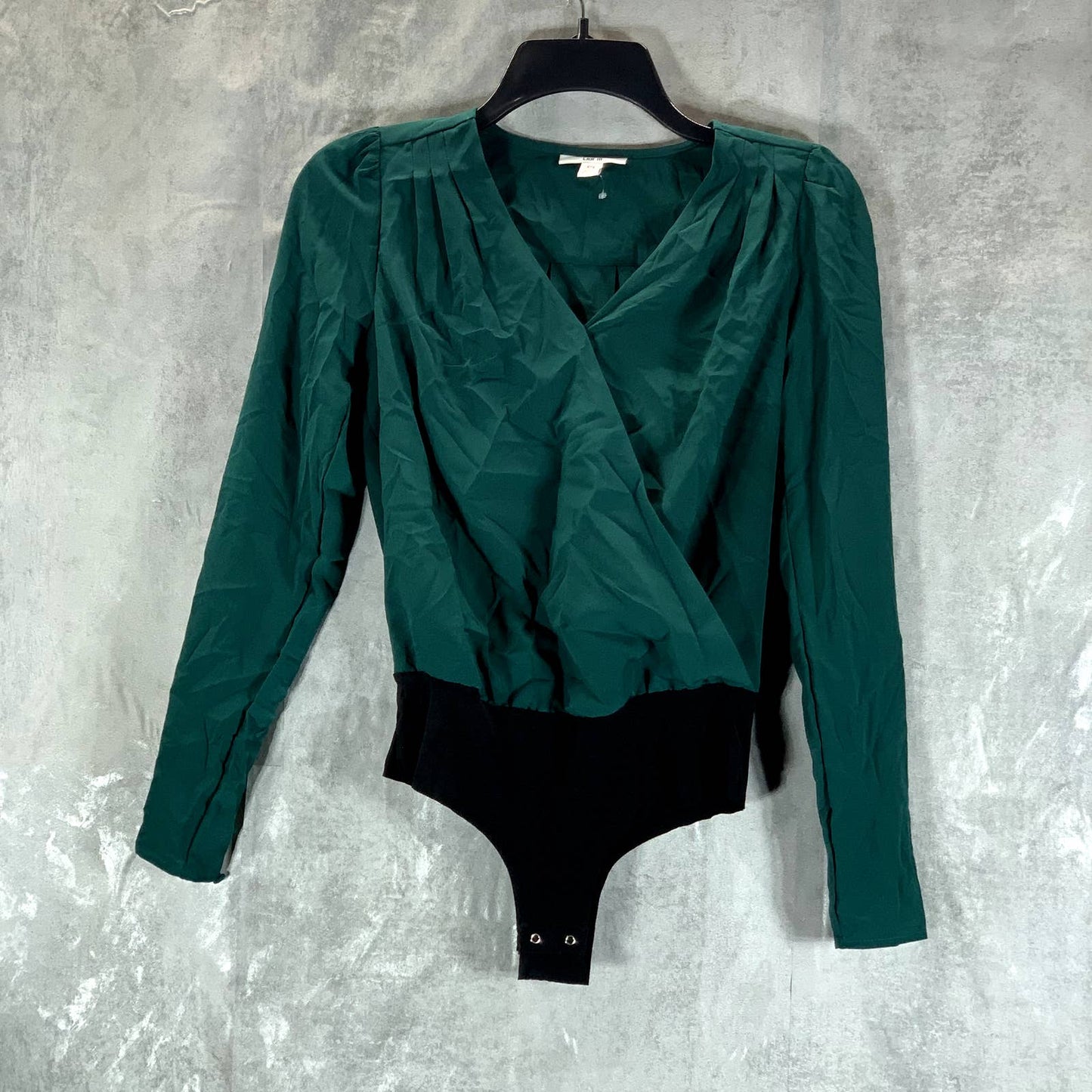 BAR III Women's Forest Edge Faux-Wrap Long-Sleeve Bodysuit SZ 2XS