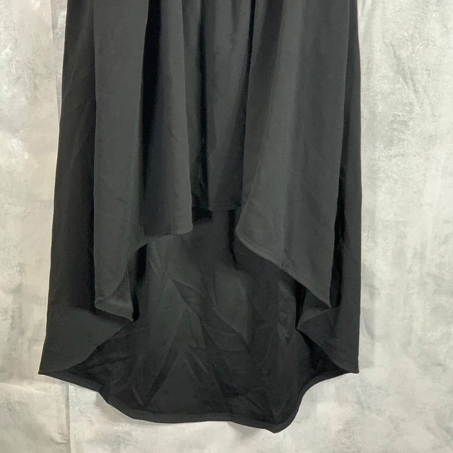 24SEVEN COMFORT APPAREL Women's Solid Black V-Neck Pocketed Hi-Low Dress SZ S