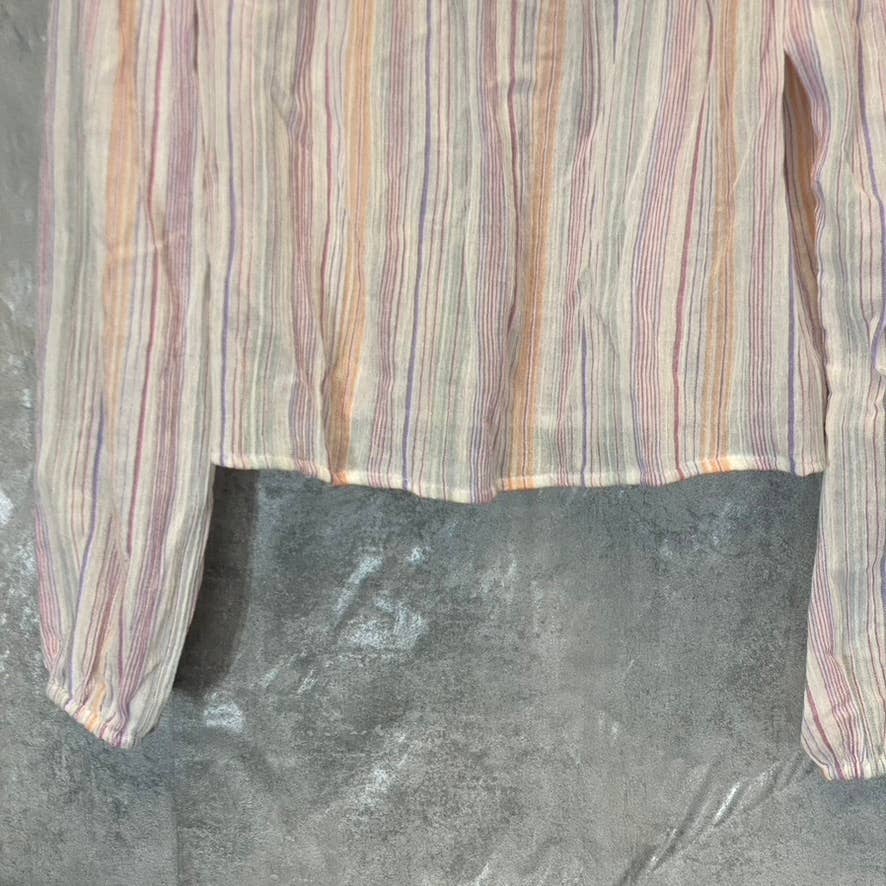 BCBGENERATION Women's Multi Square-Neck Smocked Long Sleeve Chiffon Top SZ S
