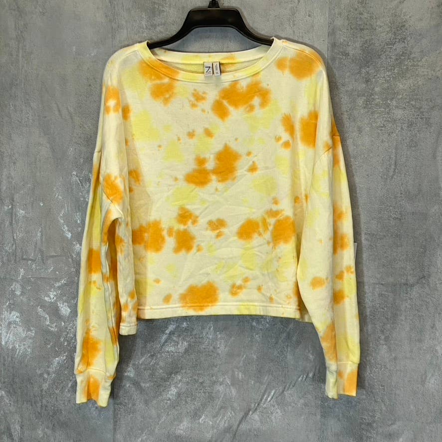 Z BY ZELLA Women's Yellow Green Finch Sunset Tie Dye Cropped Sweatshirt SZ XL
