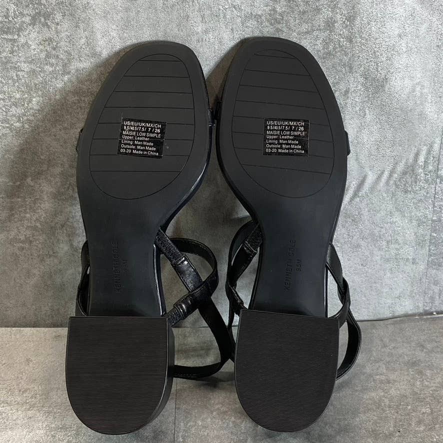 KENNETH COLE NEW YORK Women's Black Leather Maisie Low Block Heel Sandals SZ 9.5