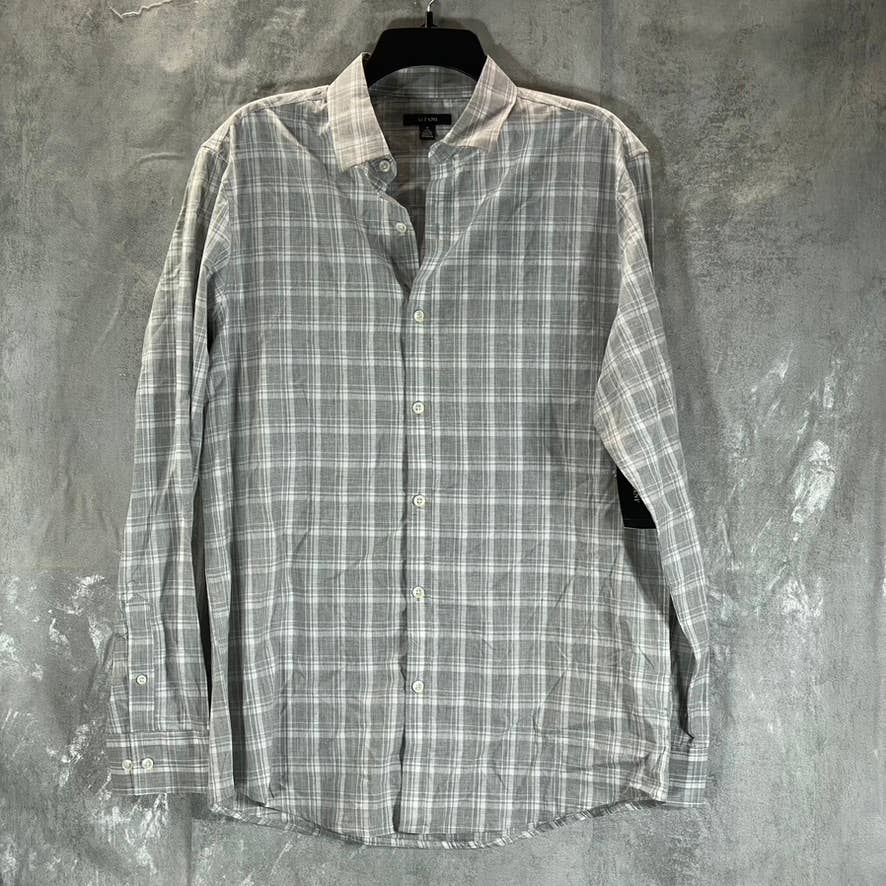 ALFANI Men's Grey Heather Caro Classic-Fit Button-Up Plaid-Print Shirt SZ M