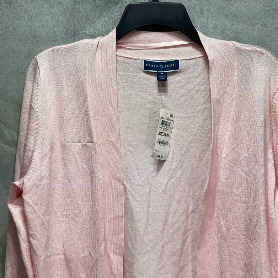 KAREN SCOTT Blush Long Sleeve Open Front Two-Pocket Cardigan SZ M