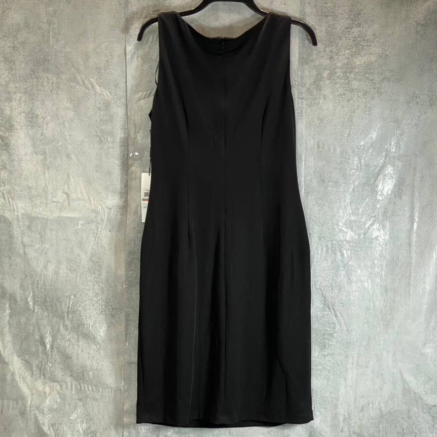 CALVIN KLEIN Women's Black Ruched Rhinestone Embellished Knee-Length Dress SZ 12