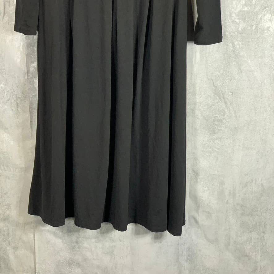 24SEVEN COMFORT APPAREL Women's Black Round-Neck Long-Sleeve Midi Dress SZ S