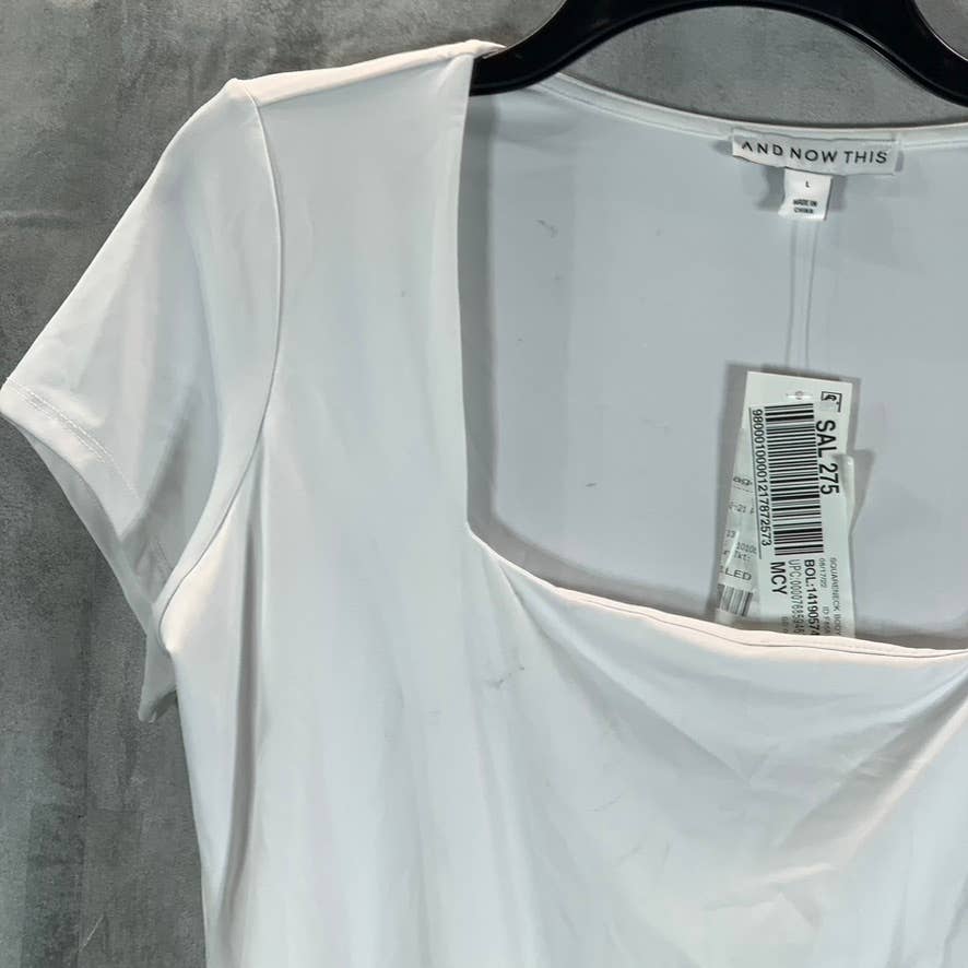 AND NOW THIS Women's White Square-Neck Cap Short-Sleeve Bodysuit SZ L