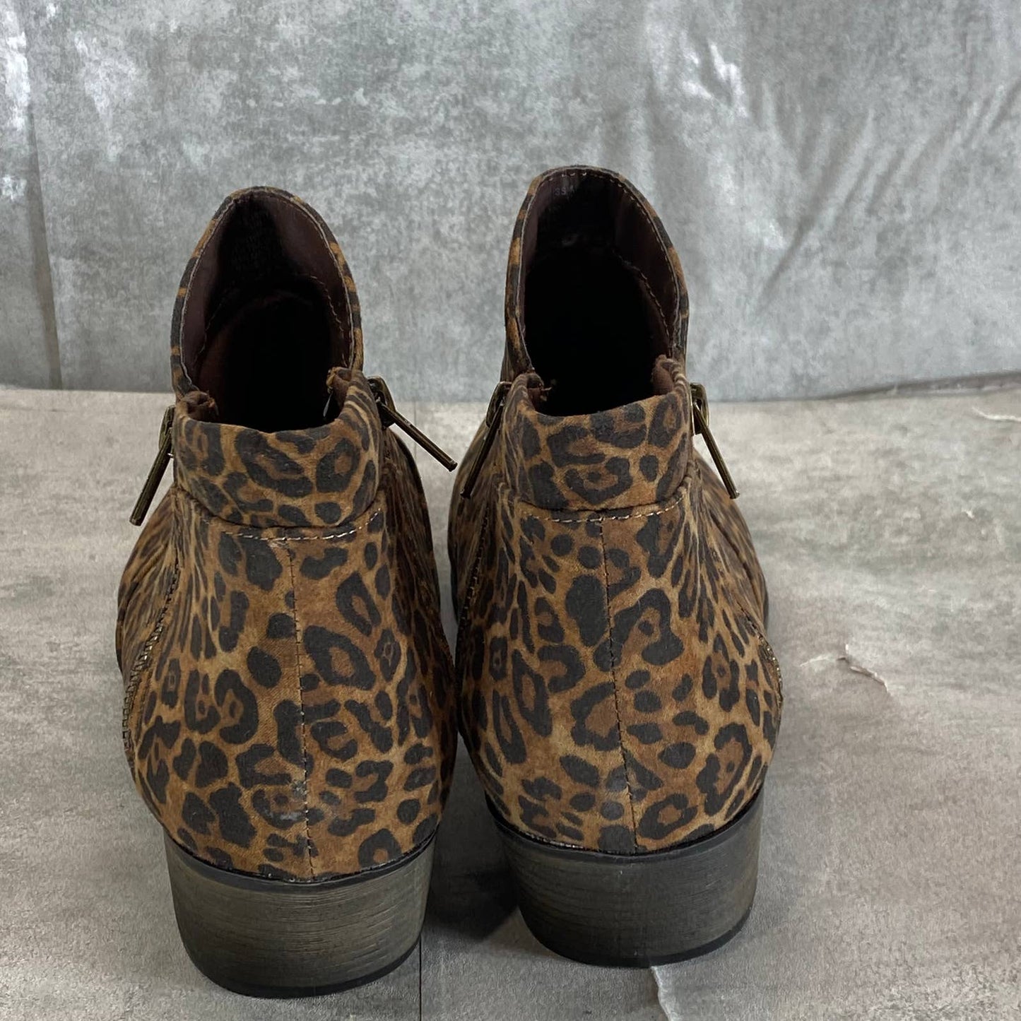 SUN+STONE Women's Brown Leopard Abby Double-Zip Round-Toe Block-Heel Bootie SZ12