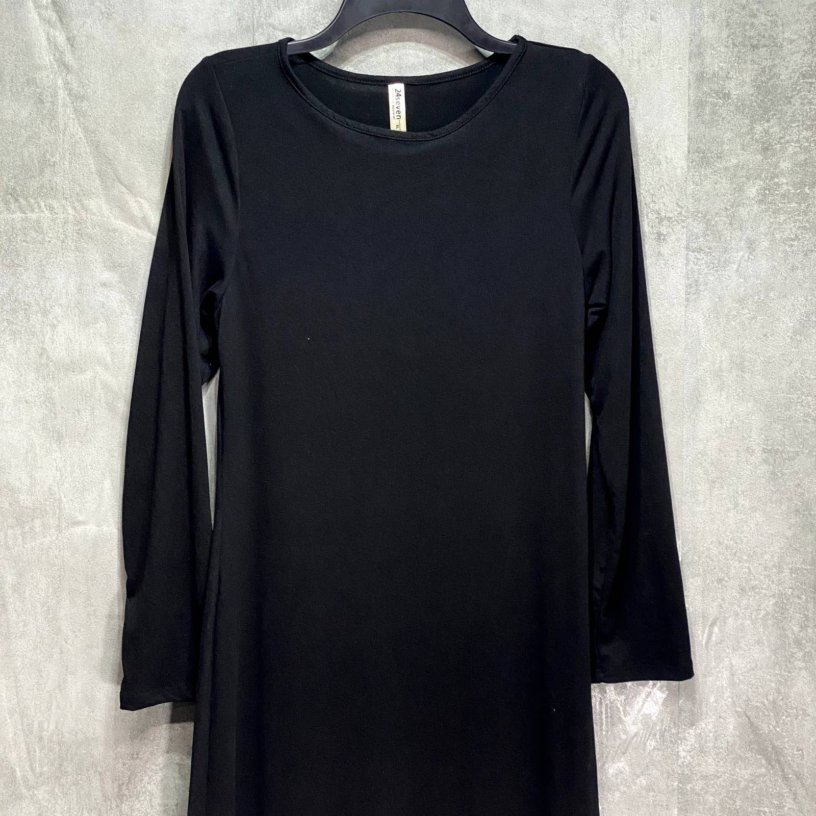 24SEVEN COMFORT APPAREL Solid Black Fitted Long Sleeve Side Slit Maxi Dress SZ XL