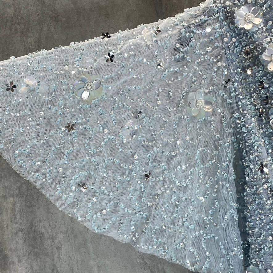 ADRIANNA PAPELL Women's Glacier Sequin Beaded V-Neck Flutter-Sleeve Dress SZ8