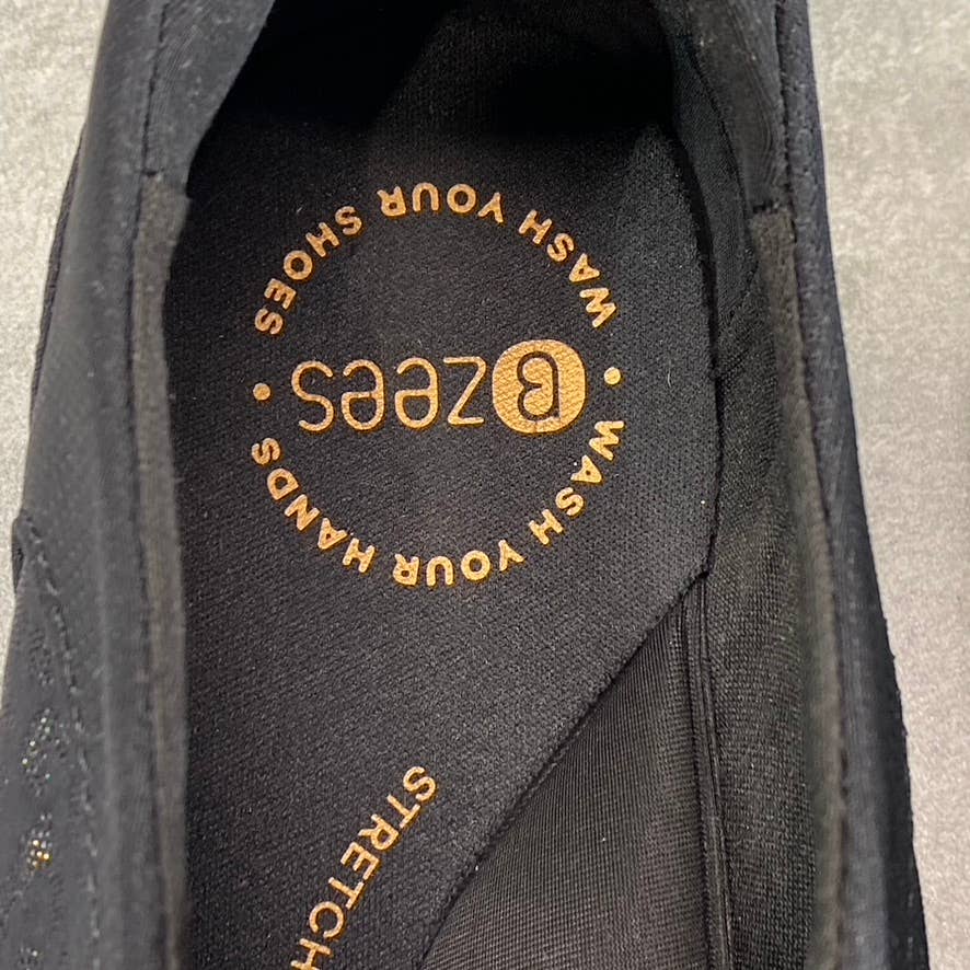 BZEES Women's Black Leopard Twill Fabric Florence Front-Zip Slip-On Sneaker SZ10