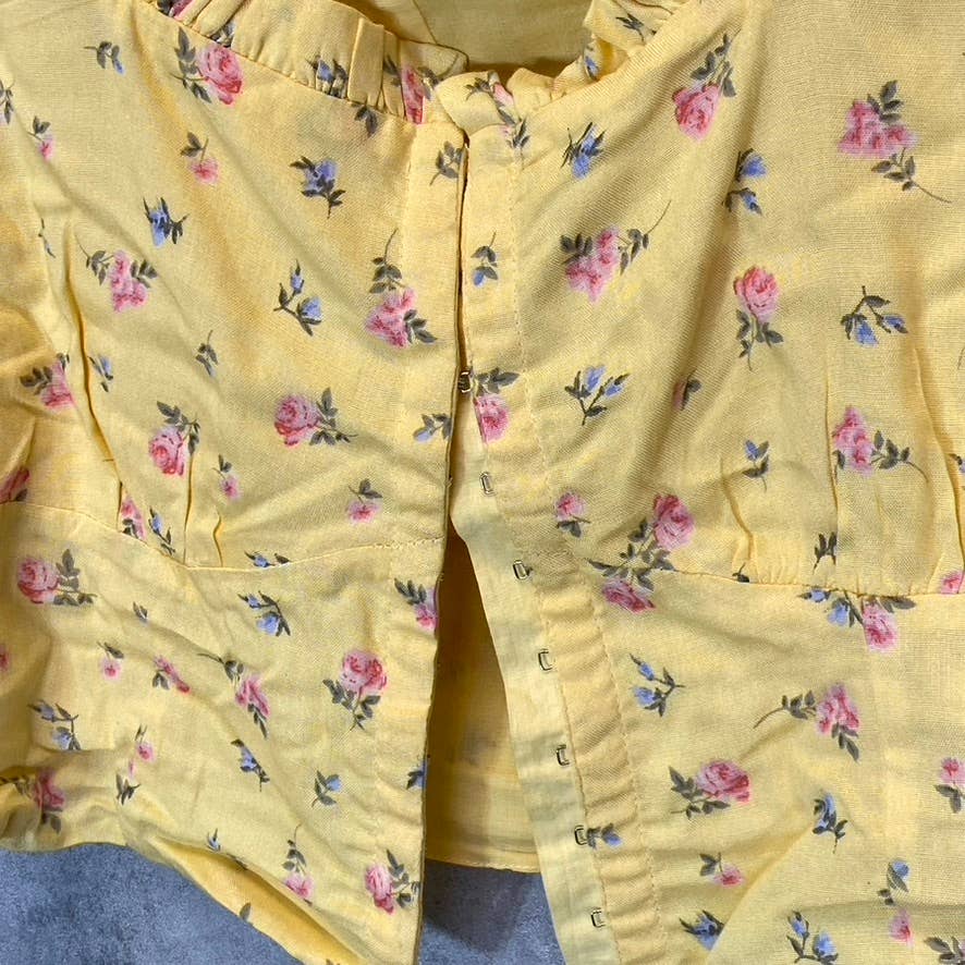 BARDOT Women's Yellow Ditsy Floral Crop Top Bustier Shirt SZ US10/L