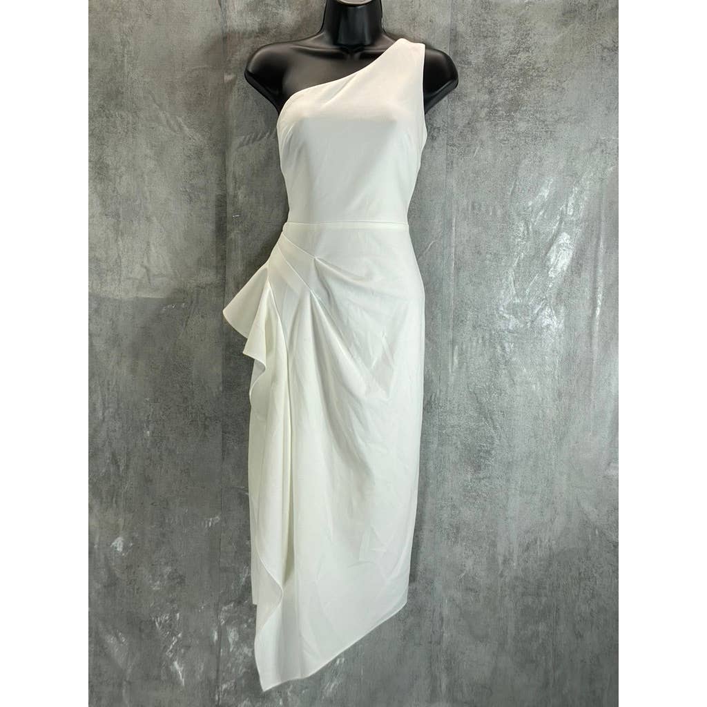 AQUA FORMAL Women's White One-Shoulder Scuba Crepe Midi Sheath Dress SZ 4