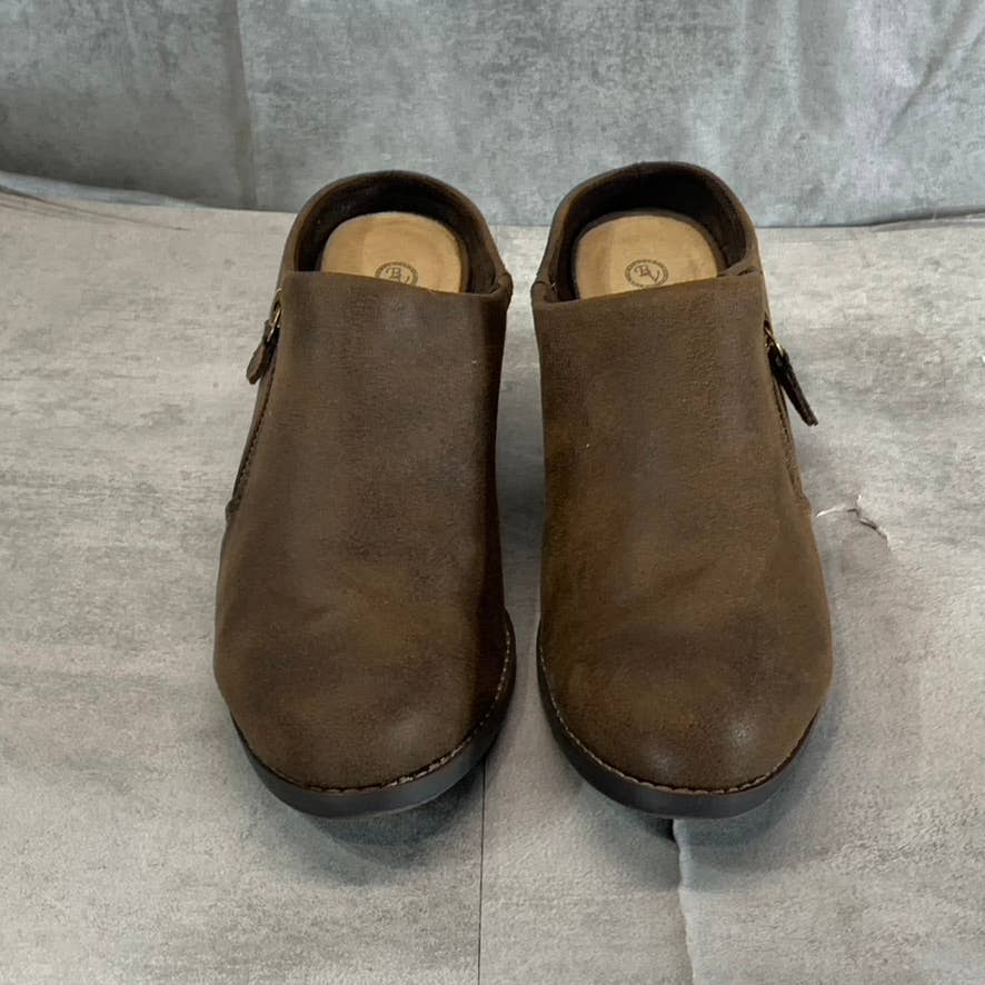 BELLA-VITA Women's Wide Brown Carlene Side-Zip Chunky-Heel Mules SZ 10W