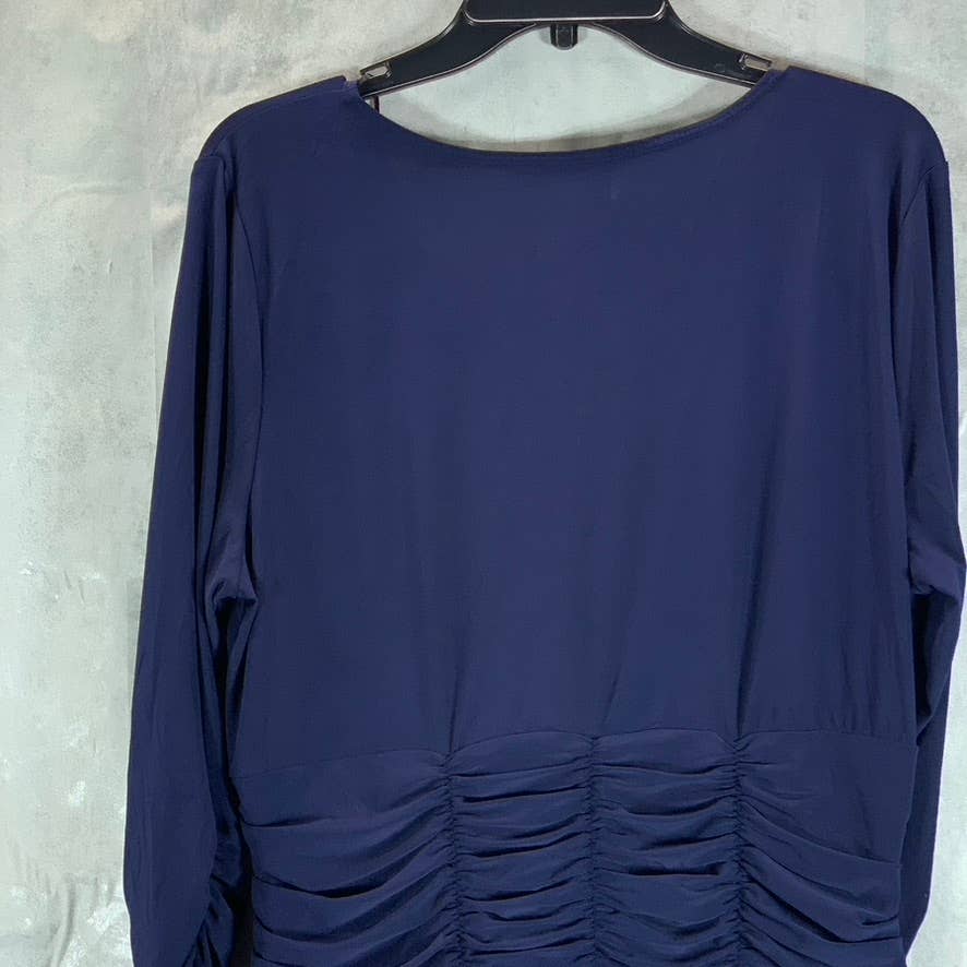 NY COLLECTION Women's Plus Navy Ruched 3/4 Sleeve A-Line Knee-Length Dress SZ1X