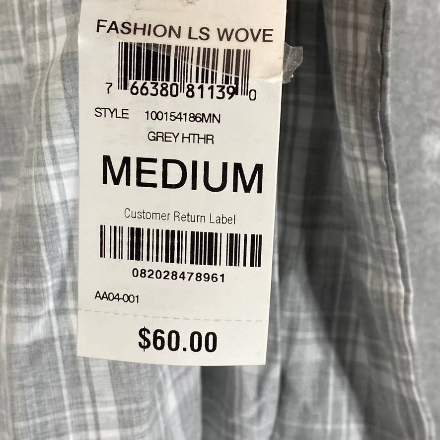 ALFANI Men's Grey Heather Caro Classic-Fit Button-Up Plaid-Print Shirt SZ M