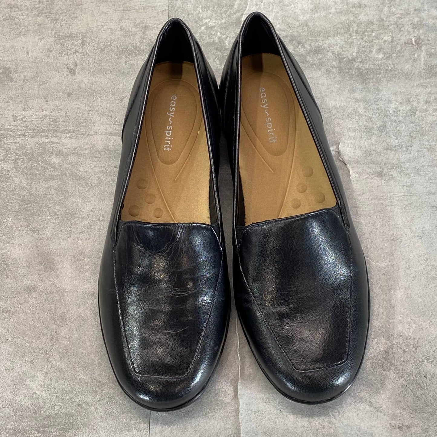 EASY SPIRIT Women's Black Leather Devitt Round-Toe Slip-On Loafer Flats SZ 7.5