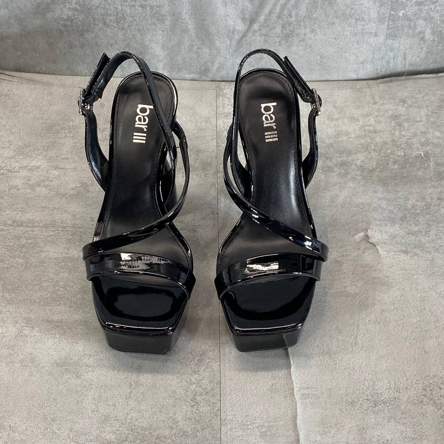 BAR III Women's Black Patent Scarlett Square-Toe Platform Heels SZ 5