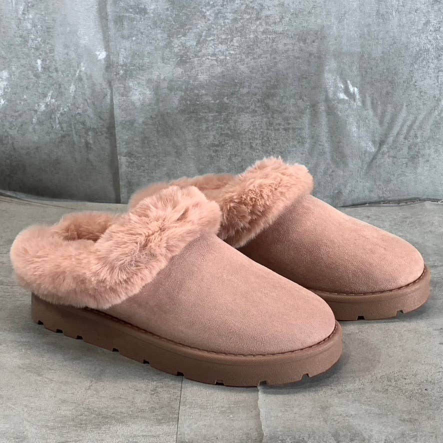 JOURNEE COLLECTION Women's Blush Wisp Faux Fur Trim Round-Toe Slippers SZ 8