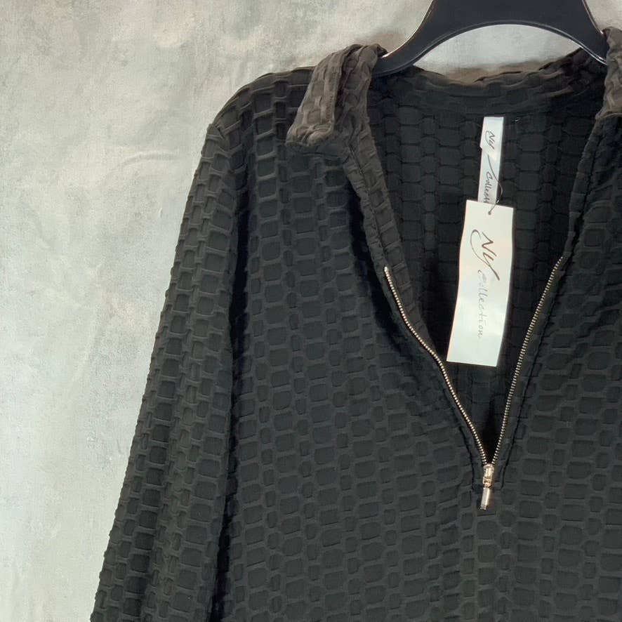 NY COLLECTION Women's Black Honeycomb Half-Zip 3/4 Sleeve Dolphin Hem Top SZ L