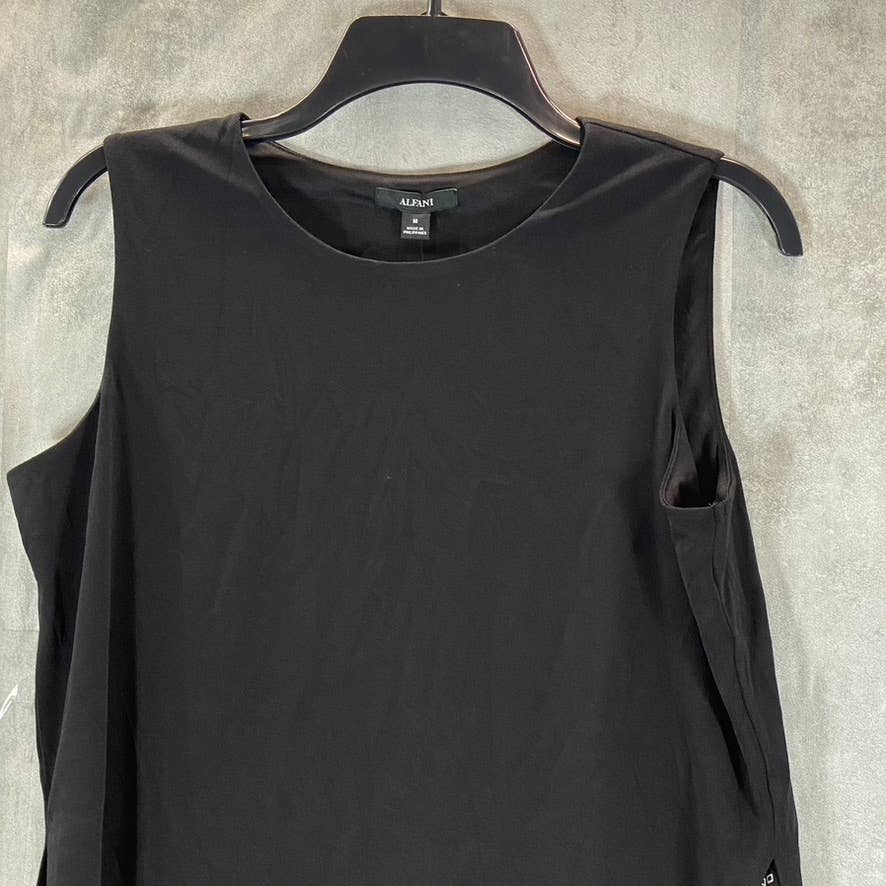 ALFANI Women's Deep Black Scoop-Neck Overlay Tank Top SZ M